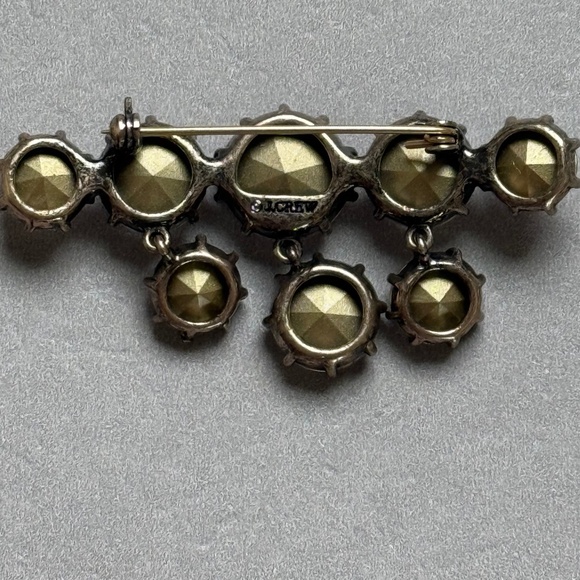 VINTAGE J. CREW Brooch Round Clear Crystal Drops Bronze Metal Preppy Classic B - Picture 5 of 10